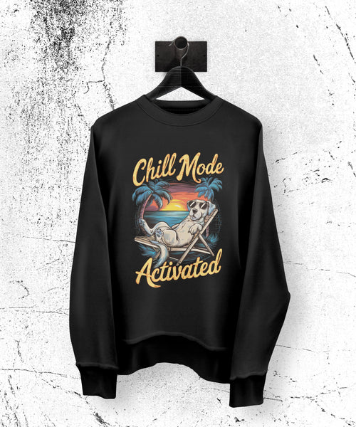 Plus Minus Co Chill Mode Activated Dog on Beach T-Shirt - Relaxed Summer Vibes Tee