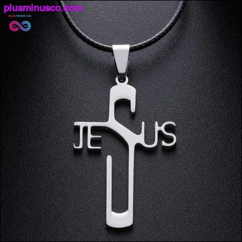 Plus Minus Co Christian Jesus Cross Pendant Necklaces Stainless Steel