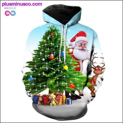Plus Minus Co Christmas Autumn Winter Hoodie with 3D Print Old Man and Elk