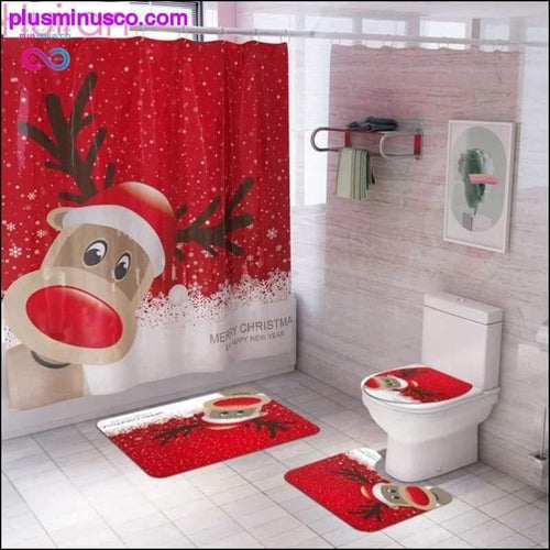 Plus Minus Co Christmas Bathroom Set, Shower Curtain, Bath Mat and Toilet Seat Cover