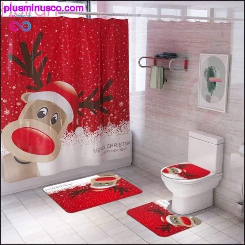 Plus Minus Co Christmas Bathroom Set, Shower Curtain, Bath Mat and Toilet Seat Cover