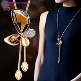 Plus Minus Co Classic Crystal Butterfly Tassel Long Necklace Women Bijoux, view 2