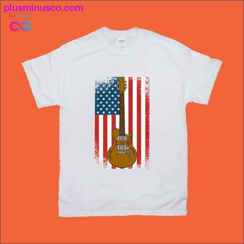 Plus Minus Co Classic Guitar Distressed American Flag T-Shirts