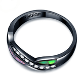 Plus Minus Co Diamond Colorful Fire Opal Ring, Classic stainless steel colorful zircon rings black gold, Unisex ring, view 2