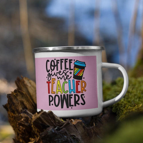 Plus Minus Co Coffee give me Teacher Powers Enamel Mug Teacher Mug, Teacher Gift Ideas, Teacher Quote Mug || Plusminusco