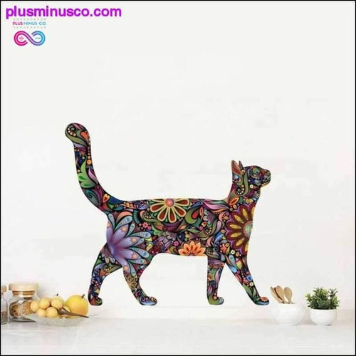 Plus Minus Co Colorful Floral Walking Cat Decals Wall Stickers - Wallpaper