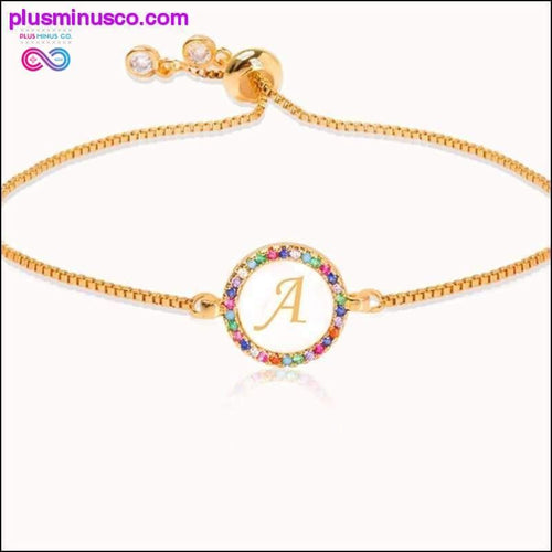 Plus Minus Co Colorful Rainbow Zircon 26 Letter Bracelet for Women
