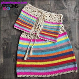 Plus Minus Co Colorful Striped Strapless Crochet Tube Crop Top and Skirt, view 2