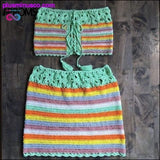Plus Minus Co Colorful Striped Strapless Crochet Tube Crop Top and Skirt, view 3