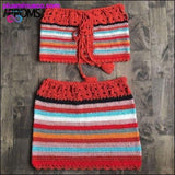 Plus Minus Co Colorful Striped Strapless Crochet Tube Crop Top and Skirt, view 4