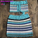 Plus Minus Co Colorful Striped Strapless Crochet Tube Crop Top and Skirt, view 5