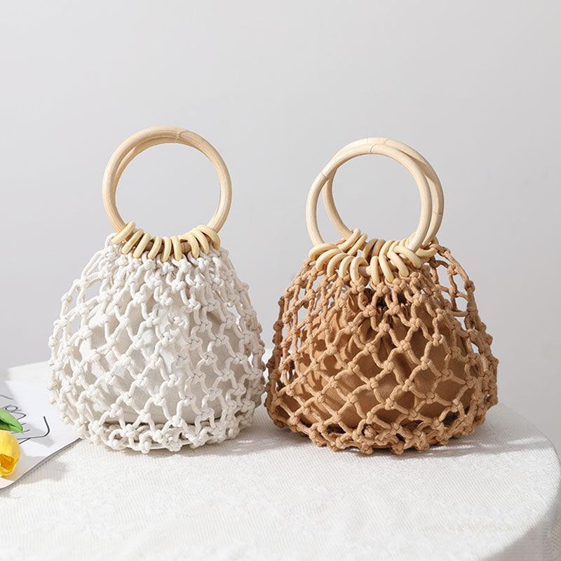 Plus Minus Co Cotton Thread Fashion Minimalist Hollow Mori Girl Woven Tote