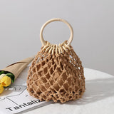 Plus Minus Co Cotton Thread Fashion Minimalist Hollow Mori Girl Woven Tote, view 2