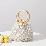 Plus Minus Co Cotton Thread Fashion Minimalist Hollow Mori Girl Woven Tote, view 4