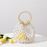 Plus Minus Co Cotton Thread Fashion Minimalist Hollow Mori Girl Woven Tote, view 5