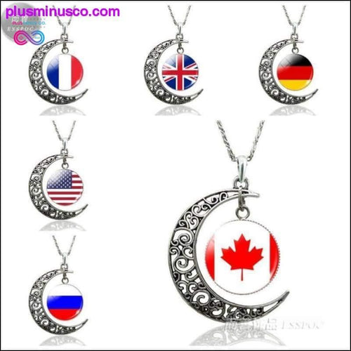 Plus Minus Co Country Flag Crescent Moon Necklace Women Fashion Glass Dome