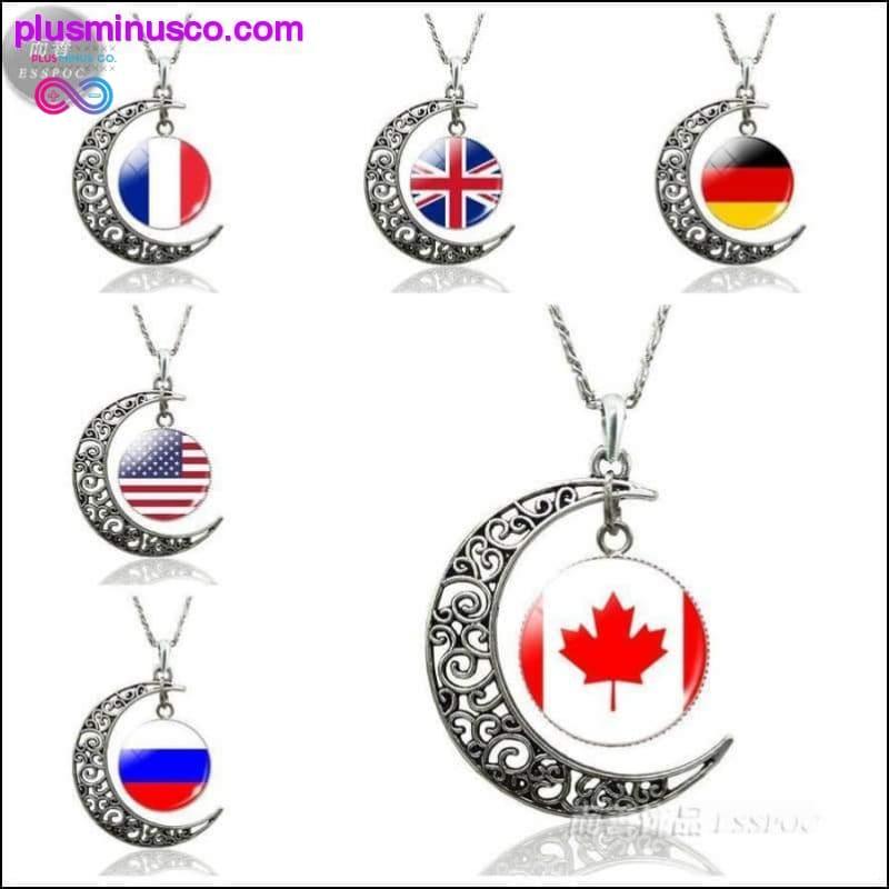Plus Minus Co Country Flag Crescent Moon Necklace Women Fashion Glass Dome