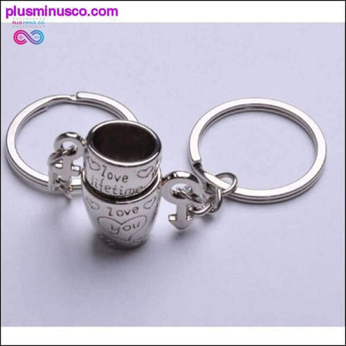 Plus Minus Co Couple Forever Love Coffee Cup Heart Engraved Key rings