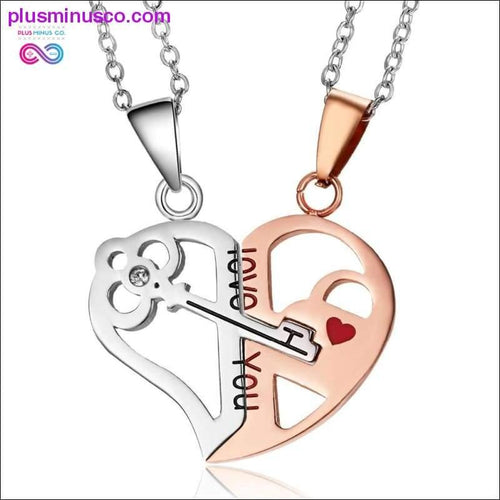 Plus Minus Co Couple Necklace Heart 2 pcs Key Locket Dad Mom Love you