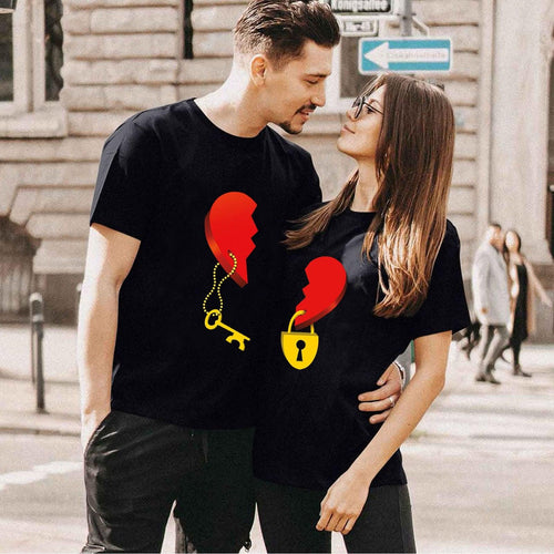 Plus Minus Co Couple Tshirt Men and Women Lovers Key Print Short Sleeve Sweet  Graphic  Tees Tops Casual Streetwear