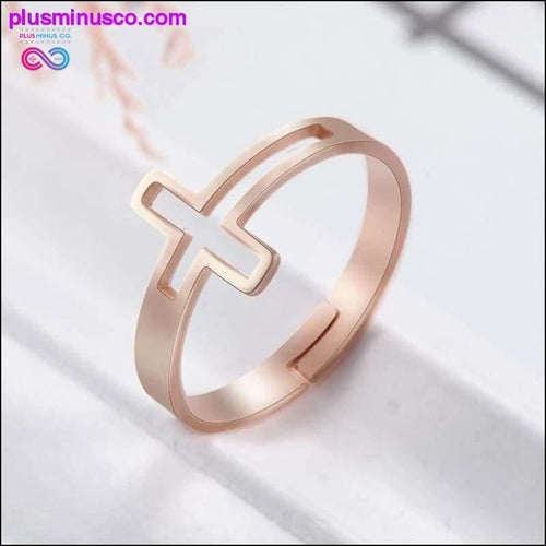 Plus Minus Co Cross Adjustable Rings Christian Religious Stainless Steel