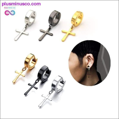 Plus Minus Co Cross Pendant Earrings For Mens Womens Punk Rock Style