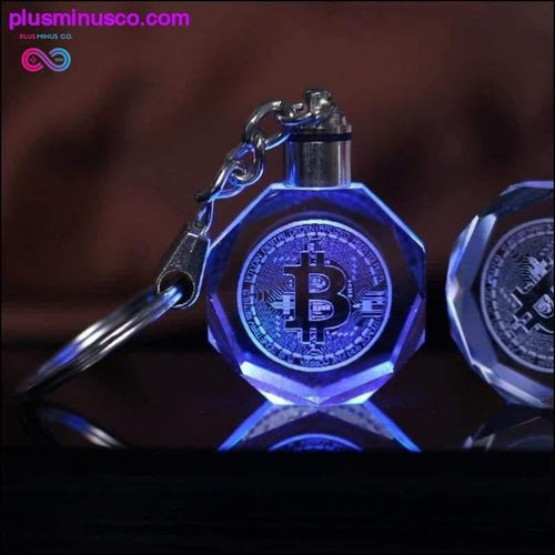 Plus Minus Co Bitcoin Keychain Laser Engraved Key Ring Colorful LED Light