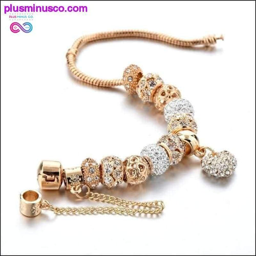 Plus Minus Co Crystal Heart Charm Bracelets&Bangles Gold Bracelets For