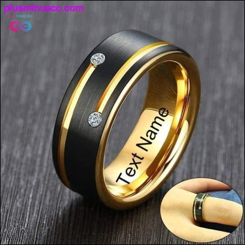 Plus Minus Co Custom Name Ring for Men Black Tungsten Carbide Wedding Band