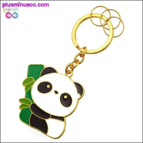 Plus Minus Co Cute Bamboo Panda Keychain with Rings For Men & Women Gold