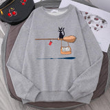 Plus Minus Co Cute Cat Not In Service Print Hoodies Women Casual Crewneck Sportswear Fleece Warm Fleece Sweatshirt Loose Hoody Autumn Clothes, view 2
