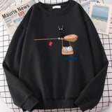 Plus Minus Co Cute Cat Not In Service Print Hoodies Women Casual Crewneck Sportswear Fleece Warm Fleece Sweatshirt Loose Hoody Autumn Clothes, view 4