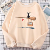 Plus Minus Co Cute Cat Not In Service Print Hoodies Women Casual Crewneck Sportswear Fleece Warm Fleece Sweatshirt Loose Hoody Autumn Clothes, view 6