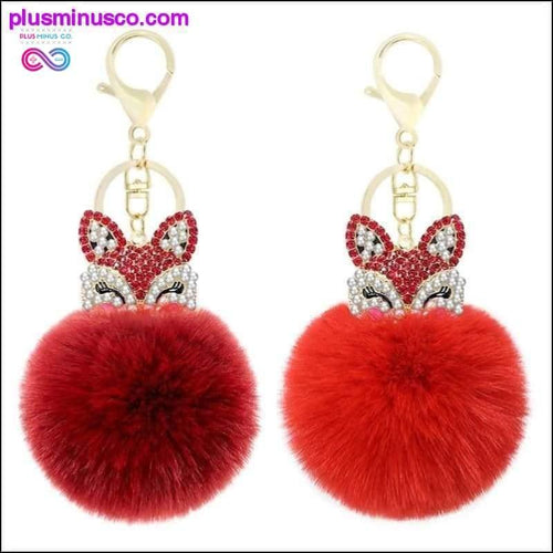 Plus Minus Co Cute mini fox fur ball keychain handmade fluffy fur pompom