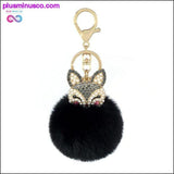 Plus Minus Co Cute mini fox fur ball keychain handmade fluffy fur pompom, view 2