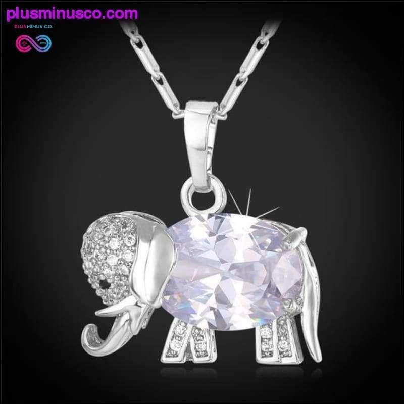 Plus Minus Co Zirconia Elephant Crystal Necklace and Pendant For Women