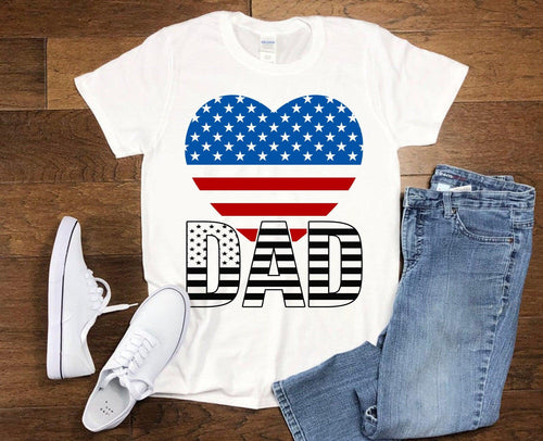Plus Minus Co Dad | Patriotic Heart | American Flag T-Shirts, Red White and Blue at Heart, Happy 4th of July Celeberations