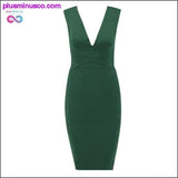 Plus Minus Co Dark Green Deep V Neck Elastic Knitted Runway Knee Length, view 2