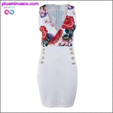Plus Minus Co Deep V Neck Sexy Dresses Autumn Floral Print Button Bodycon, view 5
