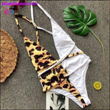 Plus Minus Co Deep V-neck Sexy Leopard Swimwear Women Three Color Bikini, view 2