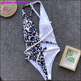 Plus Minus Co Deep V-neck Sexy Leopard Swimwear Women Three Color Bikini, view 3