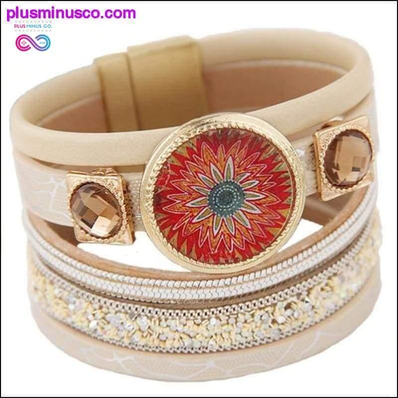 Plus Minus Co Designer Enamel Flower Gem Magnetic Leather Bangle Bracelets