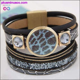 Plus Minus Co Designer Enamel Flower Gem Magnetic Leather Bangle Bracelets, view 2