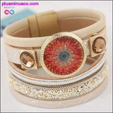 Plus Minus Co Designer Enamel Flower Gem Magnetic Leather Bangle Bracelets, view 3