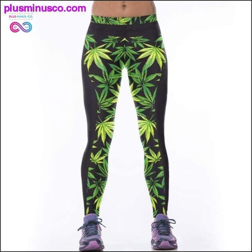 Plus Minus Co Digital Print Leaf Weeds Fitness Leggings