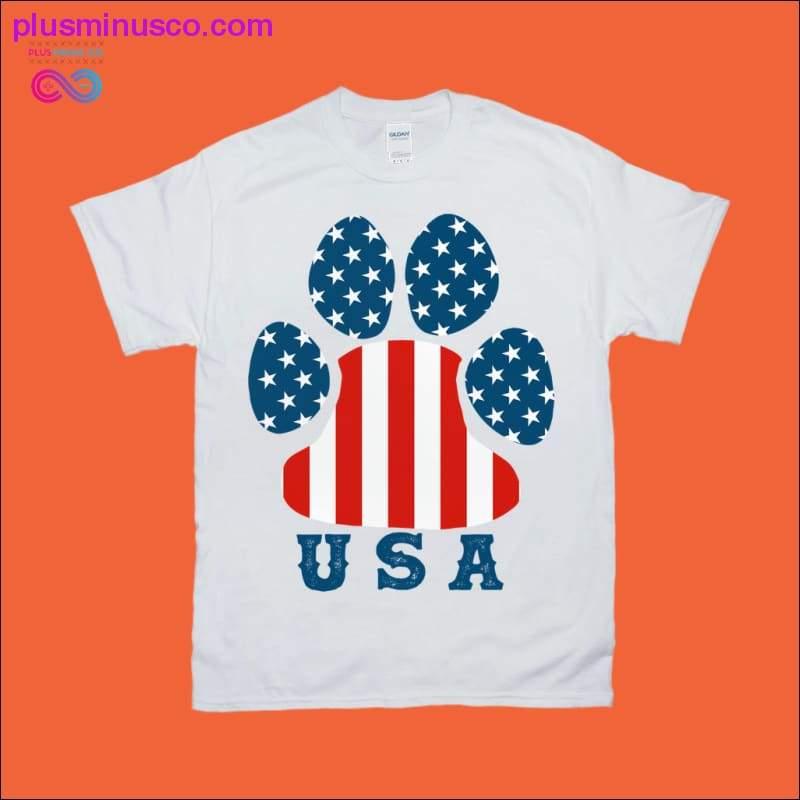 Plus Minus Co Dog Paw Shaped | USA | American Flag T-Shirts