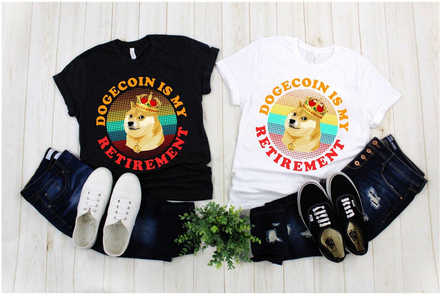 Plus Minus Co Dogecoin Is My Retirement | 7 Colors Dots | Retro Sunset| Funny Doge Coin Crypto Tee,Memecoin Shiba Inu Dog Cryptocurrency, Dogecoin To Moon