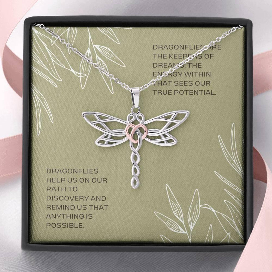 Plus Minus Co Dragonfly Necklace Pendant | Spiritual Meaning Gift for Daughter, Woman Jewelry | Silver Warrior Necklace Items | Large Libelle Items Gifts