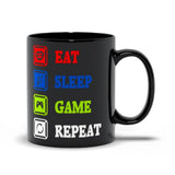 Plus Minus Co Eat Sleep Game Repeat Black Mugs, Male Female Gamer Mug, Funny Gaming Meme Mug, Funny Gamer Mug Idea for Him Boyfriend Husband, view 2