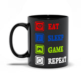 Plus Minus Co Eat Sleep Game Repeat Black Mugs, Male Female Gamer Mug, Funny Gaming Meme Mug, Funny Gamer Mug Idea for Him Boyfriend Husband, view 5